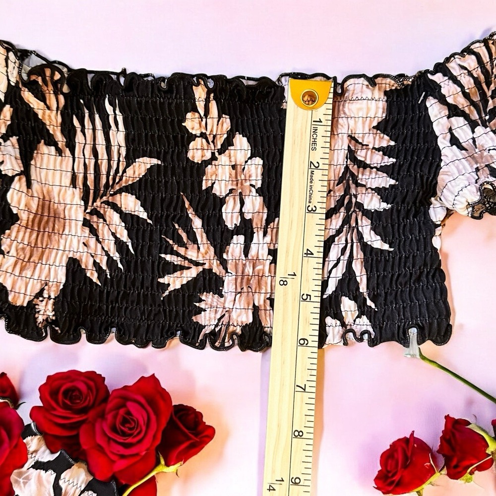 Victorias Secret Pink Womens Blk/Pink Floral Off The Shoulder Bikini Top Size S - Picture 5 of 6